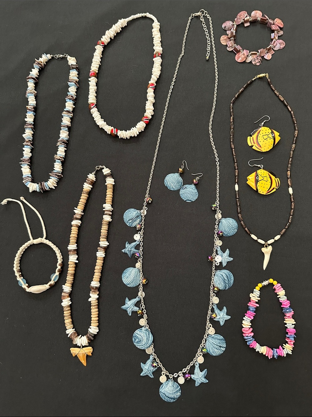 Beach Theme Jewelry Bundle Necklaces, Earrings & Bracelets Lot Of 10